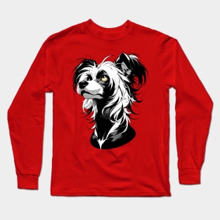 Stunning and Cool Chinese Crested Monochrome and Gold Portrait for Father's Day Long Sleeve T-Shirt